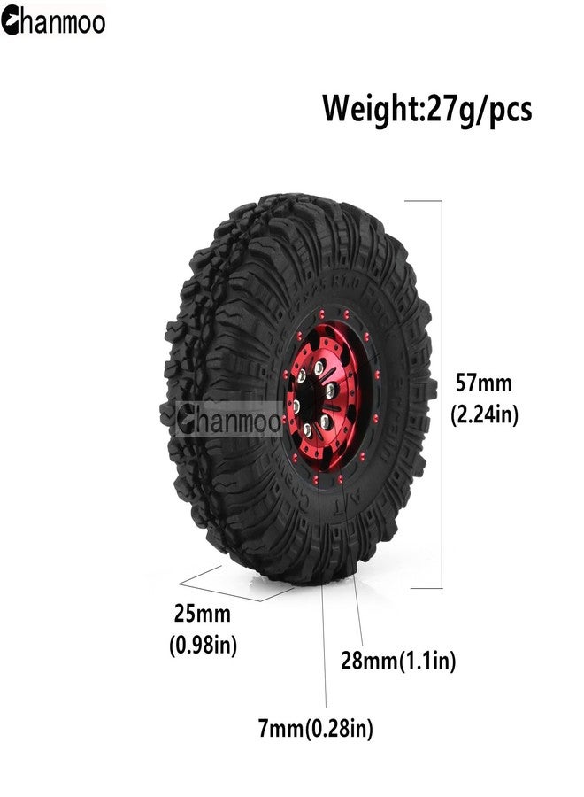 Chanmoo 1.0 RC Tires and Beadlock Wheels 1/24 1/18 Mud Slingers Grappler Tyres & Rims Hub for 1：24 1:18 RC Rock Crawler Car SCX24 FMS FCX24 TRX4M Axial AX24 90081 Gladiator Bronco C10 4PCS (Red) - Image 2